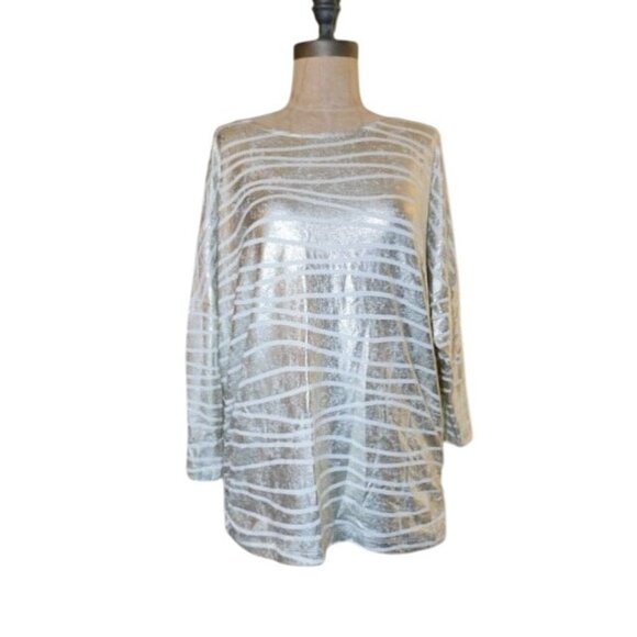 Chico's Size M Medium (1) Gold Ivory Karissa 3/4 Sleeve STRETCH Knit Top NWT - Picture 1 of 3